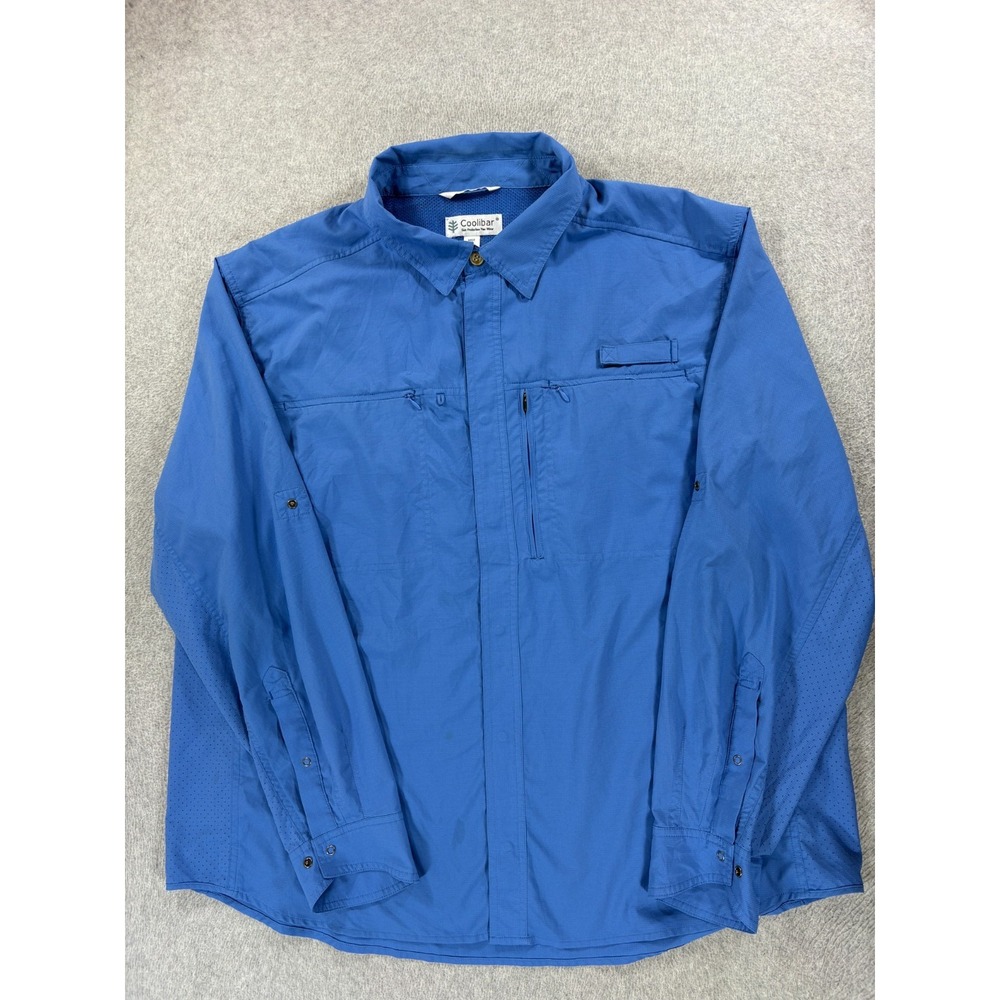Coolibar UPF 50+ Breathable Long Sleeve Button Down Shirt (Men's 2XL) Blue